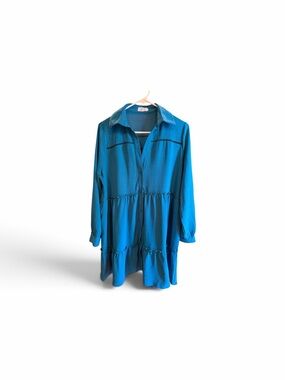 ANNA KAY Teal Tiered Button-Front Long Sleeve Dress